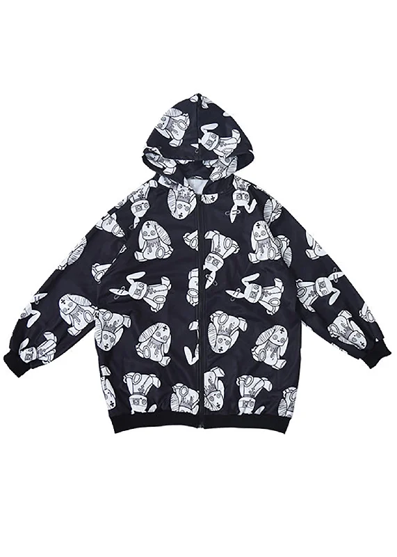 Bunny Dolls Rad Rabbit AOP Oversized Zip Up Hoodie Classic Women's Tweed