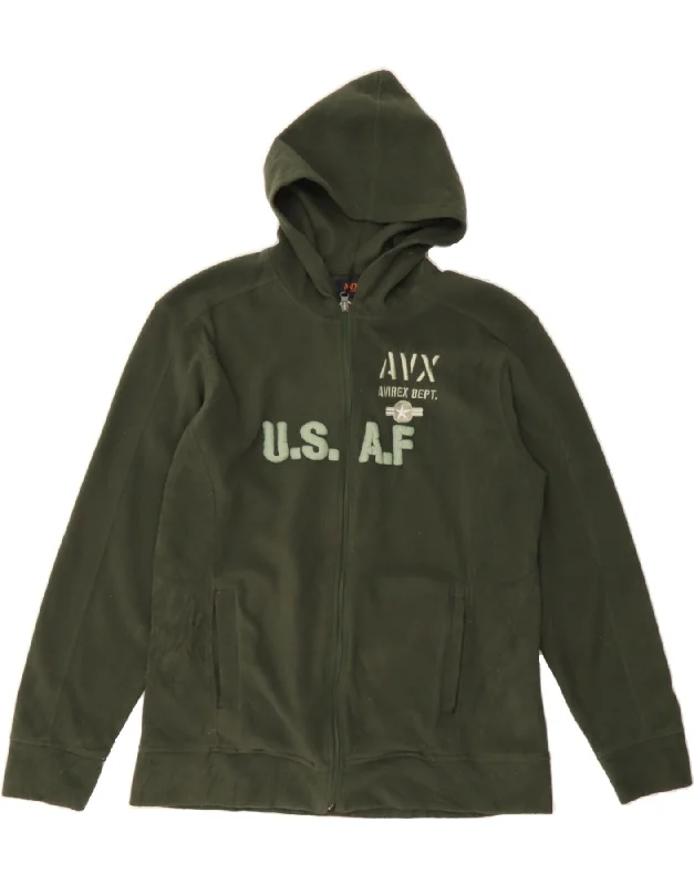 AVIREX Womens Graphic Hooded Fleece Jacket UK 20 2XL Green Polyester Relaxed Women's AVIREX Womens Graphic Hooded Fleece Jacket UK 20 2XL Green Polyester Relaxed Women's