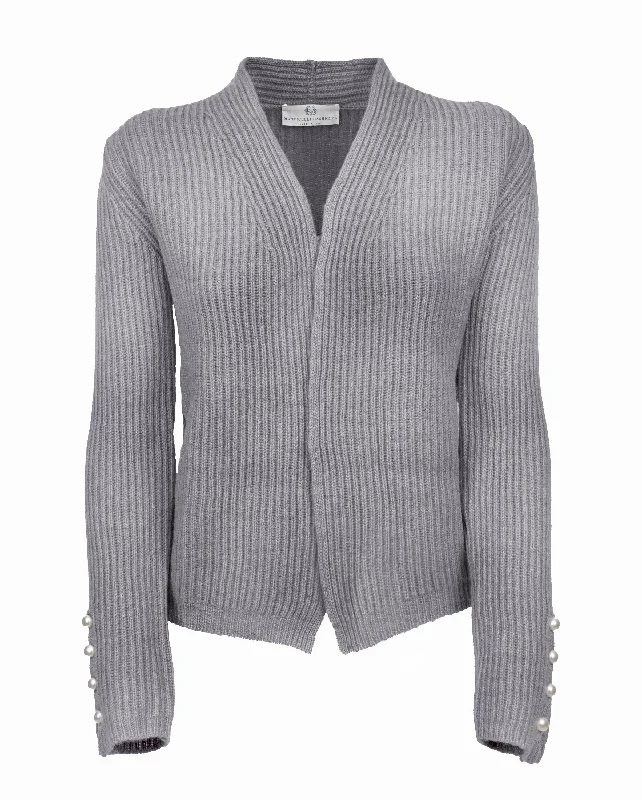 NEW FALL 24 - Women's Cashmere Fisherman's Rib Blazer Melange Grey by Monticelli Cashmere Youthful Women's Pop NEW FALL 24 - Women's Cashmere Fisherman's Rib Blazer Melange Grey by Monticelli Cashmere Youthful Women's Pop