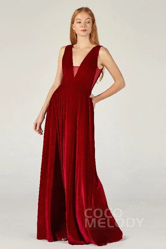 A-Line Floor Length Velvet Bridesmaid Dress CB0364