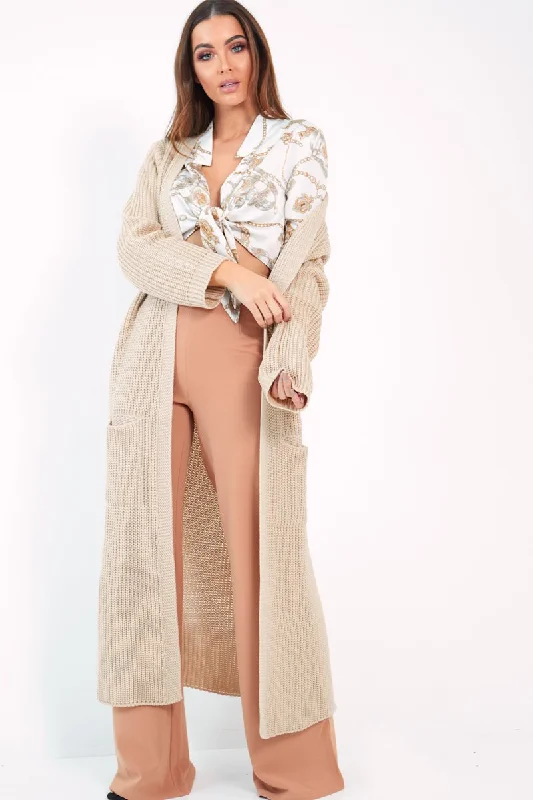 Beige Knitted Longline Cardigan - Jadamarie Polished Women's Silk