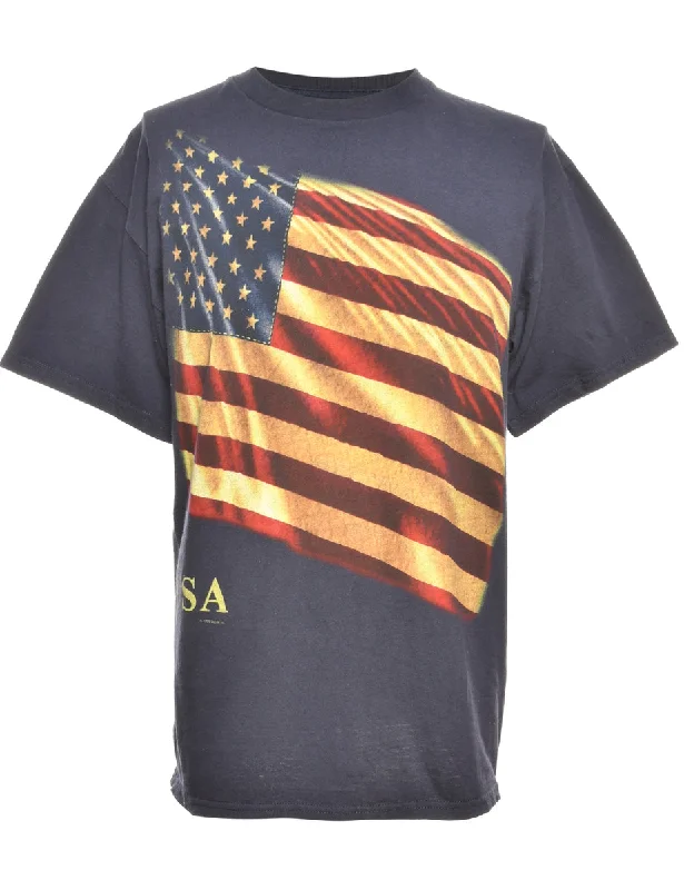 America Flag Design Tultex Printed T-shirt - L Tough Women's Military - inspired