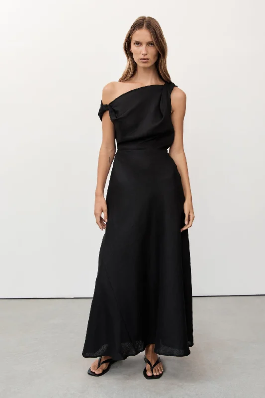 JOELLE BLACK LINEN MIDI DRESS Scandinavian