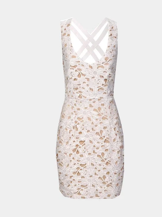 Wholesale White V-Neck Sleeveless Lace Mini Dress Dynamic Women's Moto