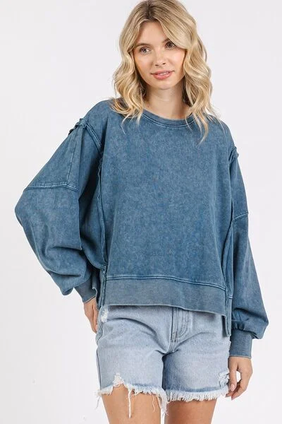 Mittoshop Side Slit Exposed Seam Round Neck Sweatshirt