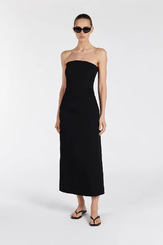 OPAL BLACK STRAPLESS MIDI DRESS Stylish Women's Neon