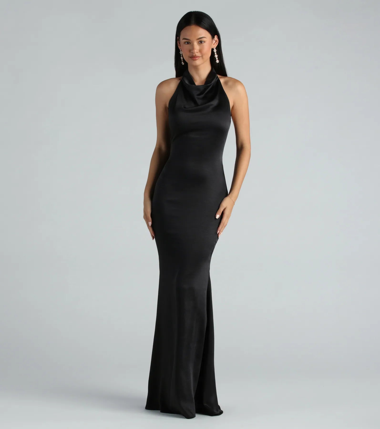 Amber Formal Satin Halter Open Back Long Dress Bold Women's Statement