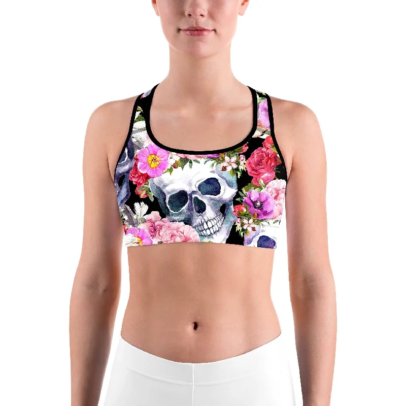 Colorful Floral Skull Sports bra Traditional Women's Wool