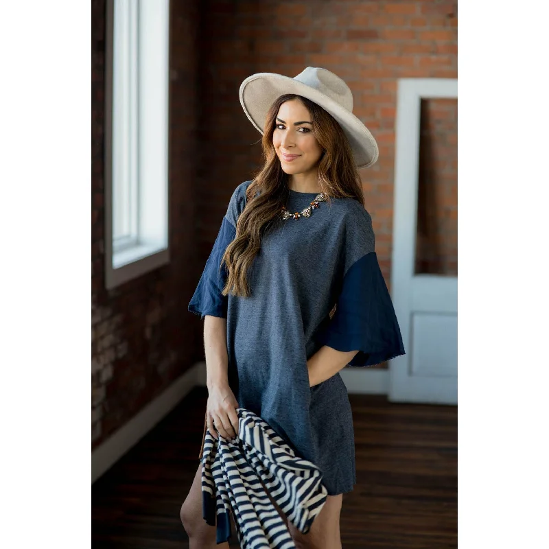 Solid Flare Sleeve Tee Dress Vintage Women's 1970S 