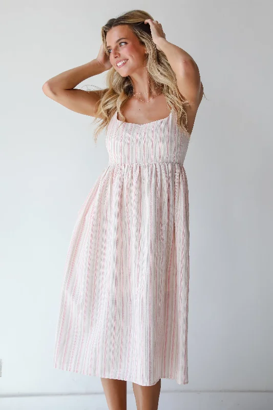 FINAL SALE - Charmed Energy Pink Striped Midi Dress Geometric