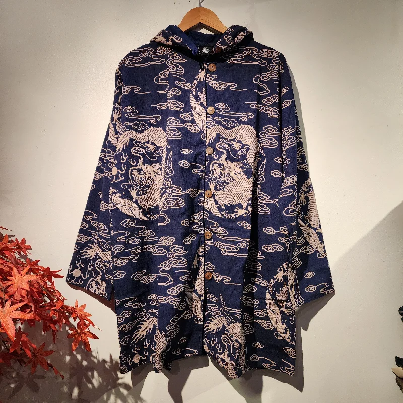 Navy Dragon Button Up Hoodies jacket garde