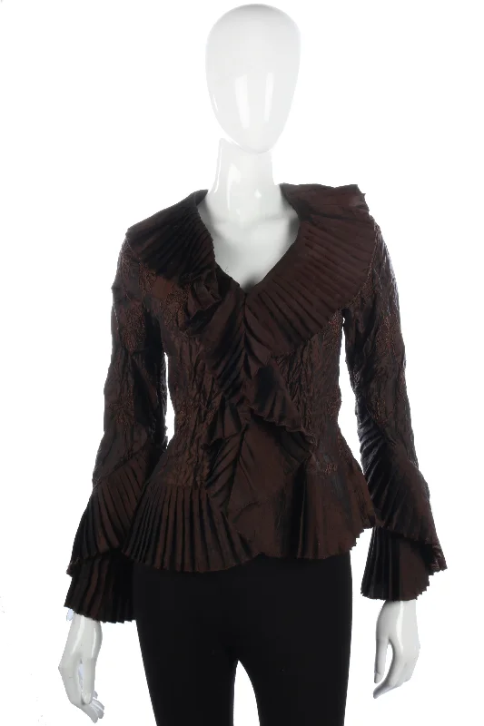 Funky french brown evening jacket with floral embroidery Sustainable Organic