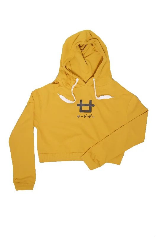LMP024 Pbch crop hoodie logo mustard Cozy Women's Sherpa - lined