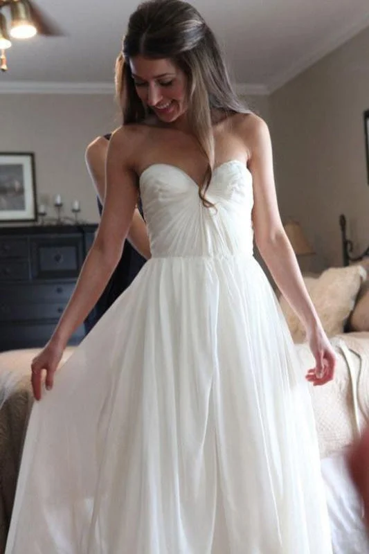 Floor Length Sweetheart Chiffon Boho Long Beach Wedding Dress Tough Women's Military - inspired