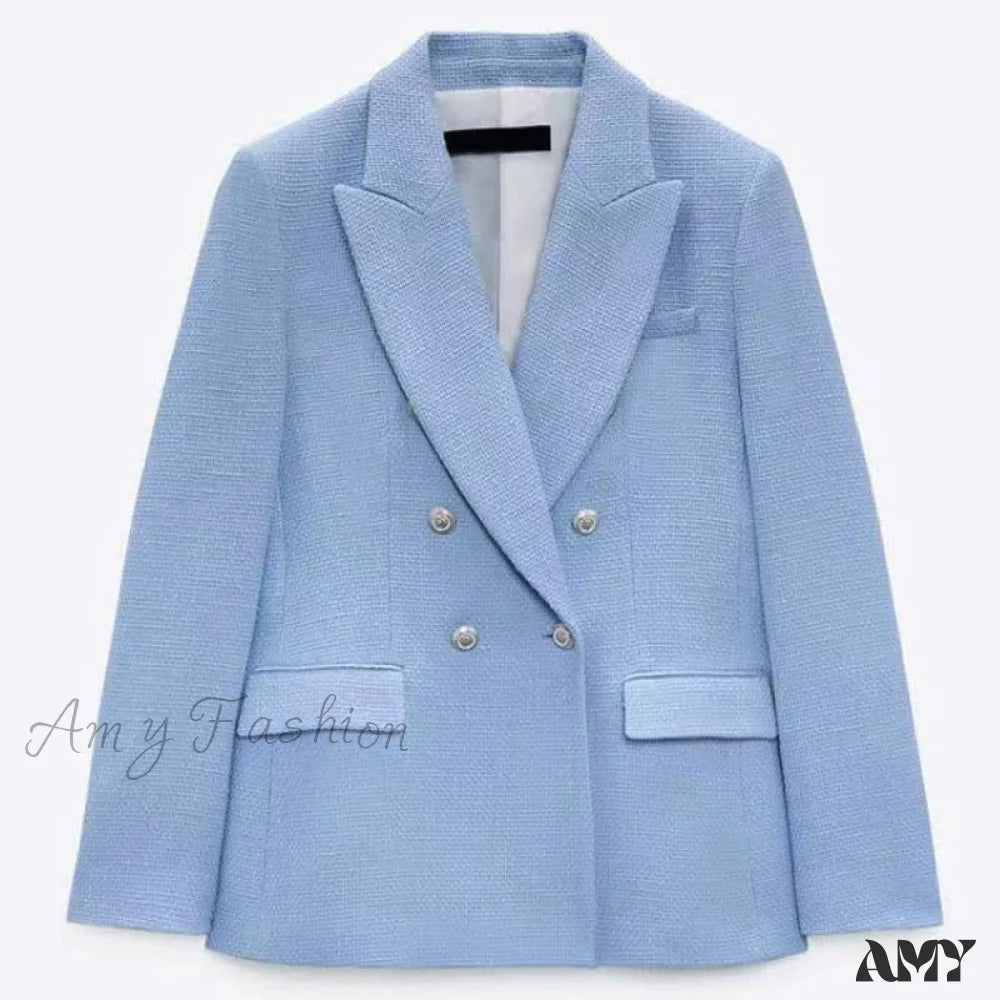 Amy Fashion - Fashion Temperament Double-Breasted Ladies Office Blazer Country