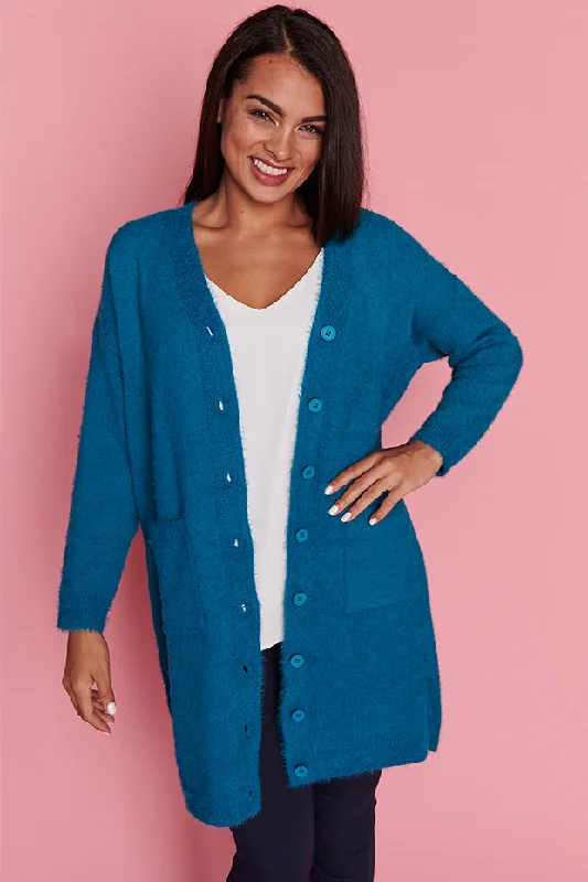 Fuzzy Harbour Blue Long Cardi Minimalist Women's Casual