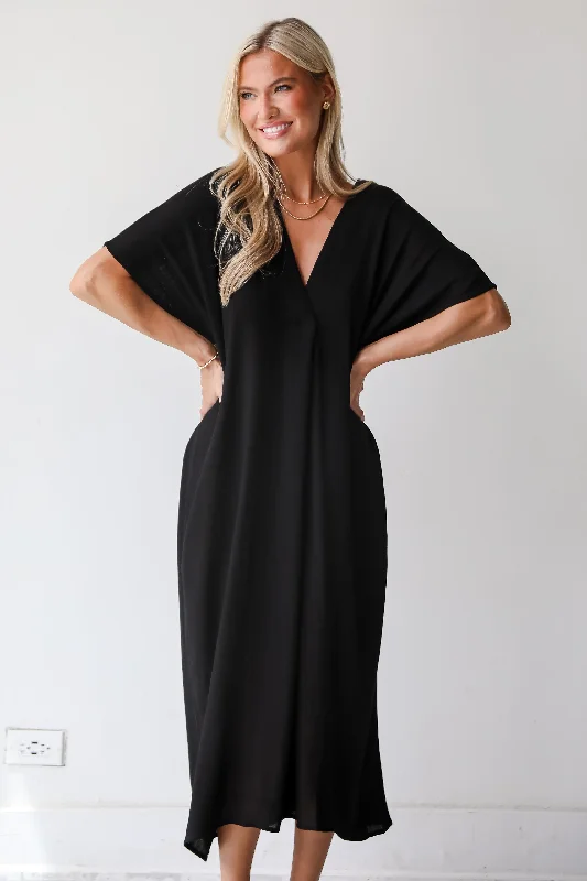 Boardwalk Sunsets Black Midi Dress - DU DEAL Confident Women's High - fashion