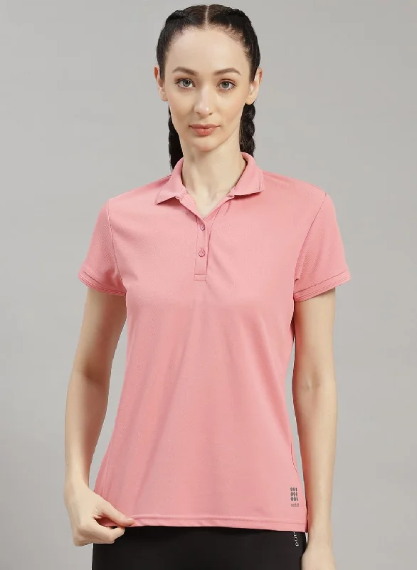 Women Pink Solid T-Shirt performance