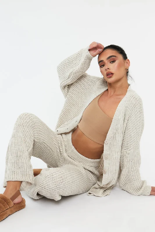 Beige Oversized Knit Cardigan & Trouser Set - Marra Streetwear Style for 