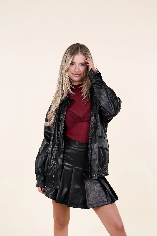 Oversized leatherlook jacket zwart - Jaimie