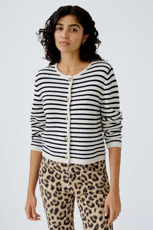 Oui Navy/Cream Striped Jersey Cardigan Gym