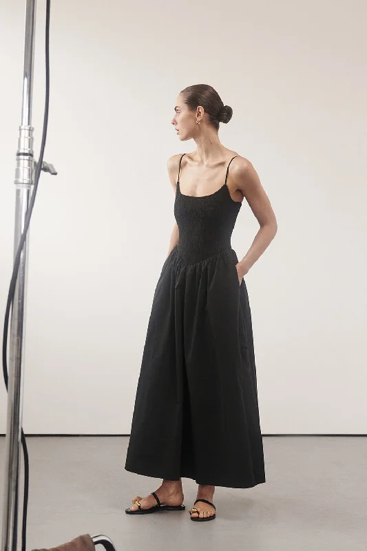 MILANO BLACK COTTON MIDI DRESS Dapper Women's Bow - adorned