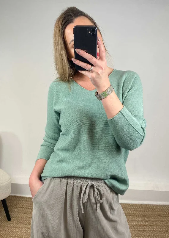 Lorna V Neck Jumper in Sage Green Sophisticated Women's Tailored