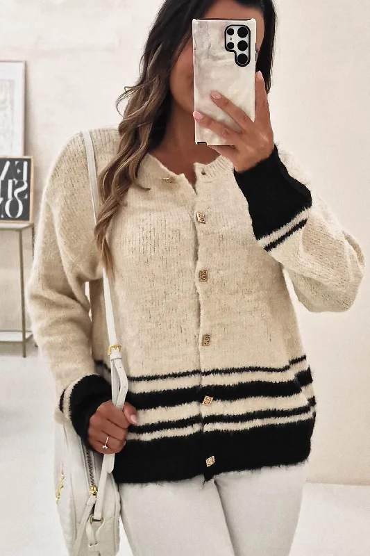 Chantella Gold Button Cardigan | Beige Elegant Women's Formal 