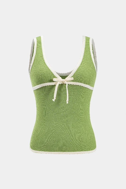 Contrast Knit Bow Tank Top Street