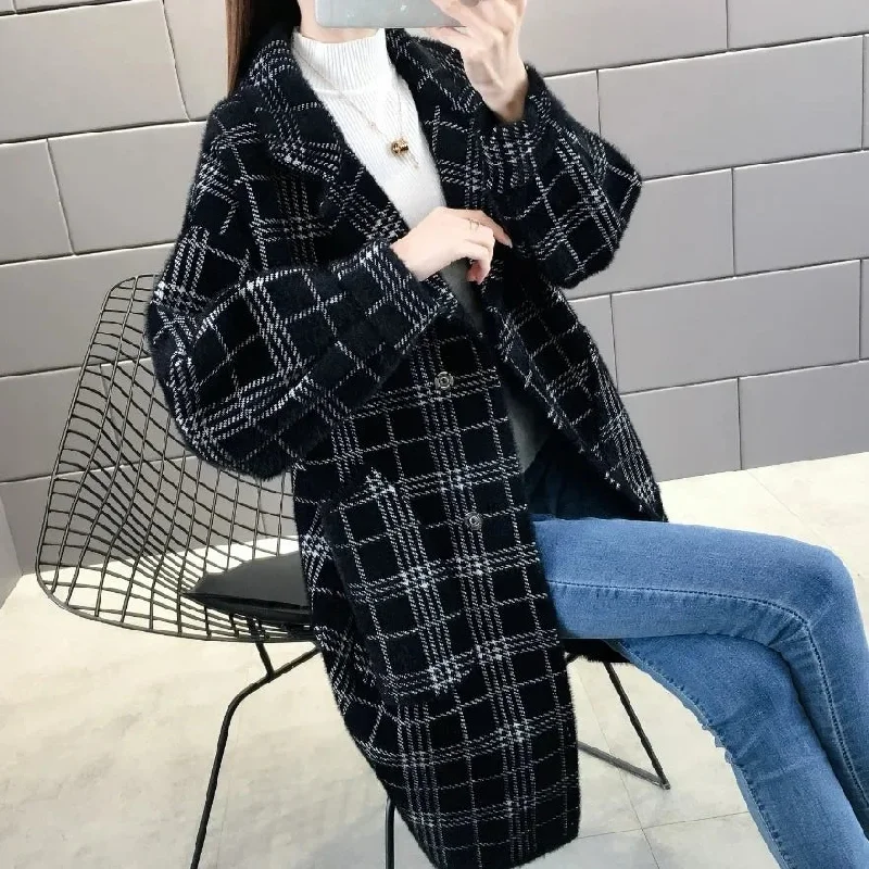 Nerissa luxe plaid lapel collar overcoat Sporty Women's Athleisure 