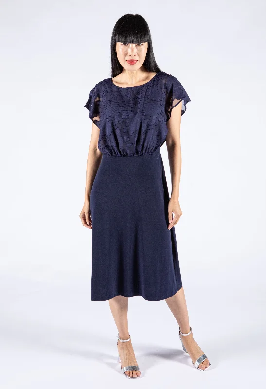 Sheer Floral Detail Midi Dress Youthful Women's Anime - inspired