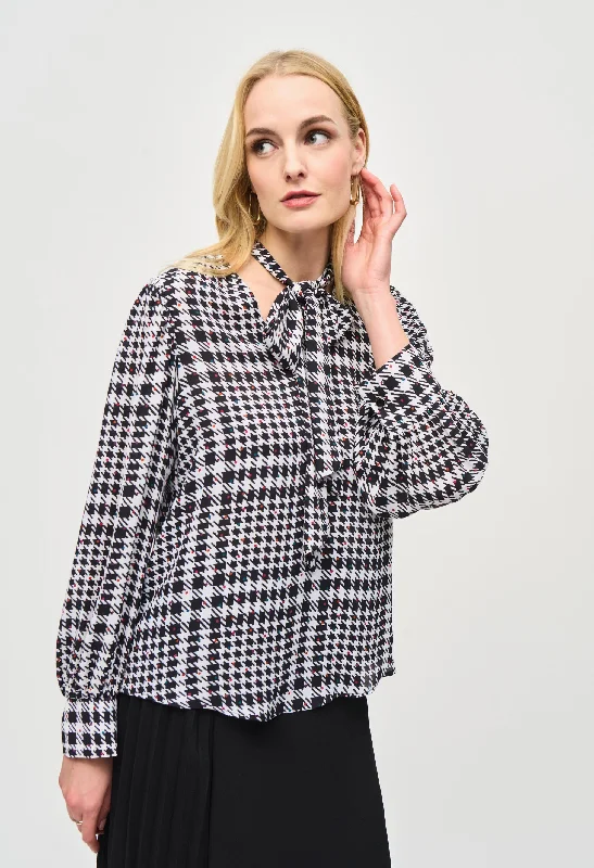 Georgette Plaid Puff Sleeve Top