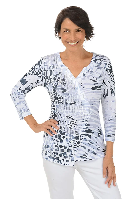 Leopard Sequined Surplice Knit Top Scandinavian