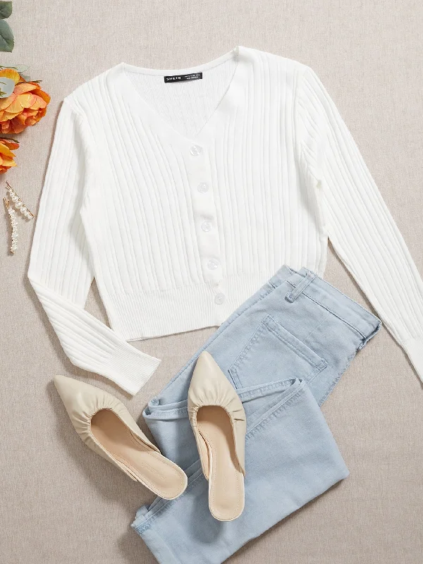 Casual Plain Button Front Long Sleeve V Neck Crop Women Cardigan Dynamic Women's Moto Casual Plain Button Front Long Sleeve V Neck Crop Women Cardigan Dynamic Women's Moto