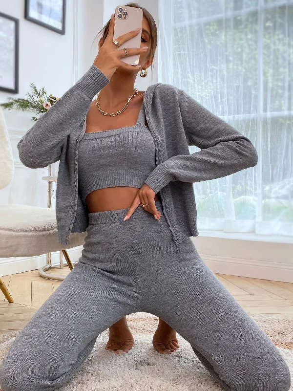 Casual Plain Zipper Long Sleeve Hooded Women Sweater Co-Ords Feminine Women's Soft 