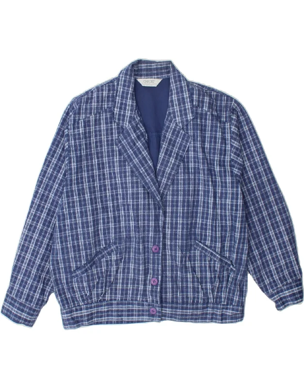 CHEROKEE Womens 3 Button Blazer Jacket UK 16 Large Navy Blue Check Cotton Earthy Women's CHEROKEE Womens 3 Button Blazer Jacket UK 16 Large Navy Blue Check Cotton Earthy Women's