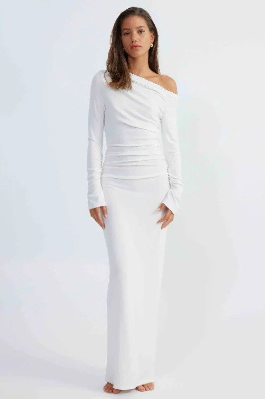 SNDYS Reya Maxi Dress White Sleek Women's Metallic