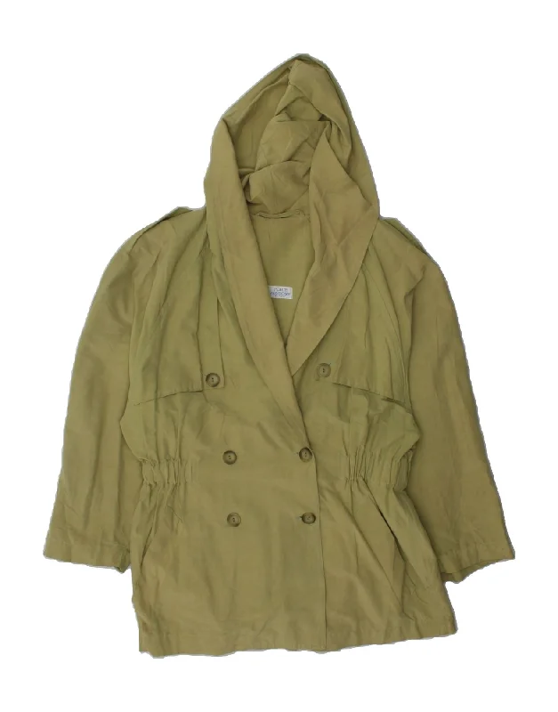 VINTAGE Womens Hooded Overcoat UK 12 Medium Green Viscose Hip Women's Retro