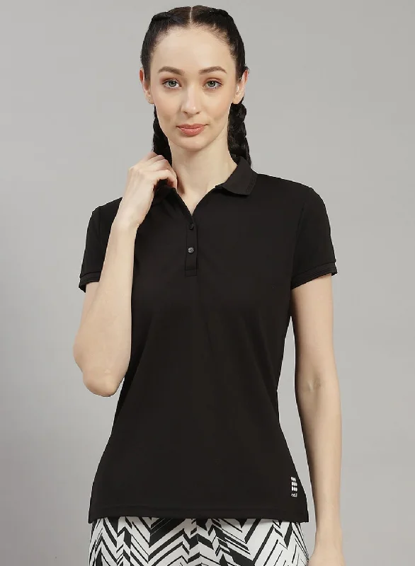 Women Black Solid T-Shirt Laid - back Women's Vibe