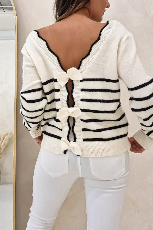 Daniella Bow Back JUmper | Black Stripes British Gentlewoman Style