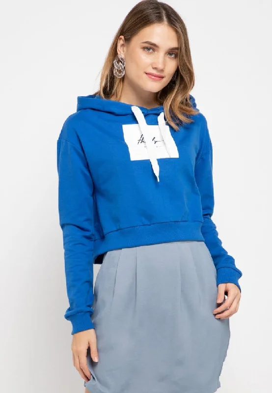 MP012 Pbch Crop Hoodie Thrdy Sign Square Blue Benhur Bold Women's Animal Print