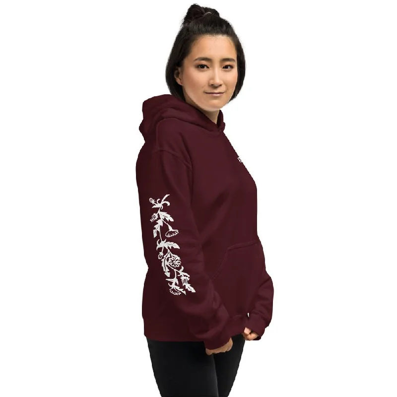 KIC Lifestyle Floral Hoodie in Maroon Artistic Women's Hand - painted