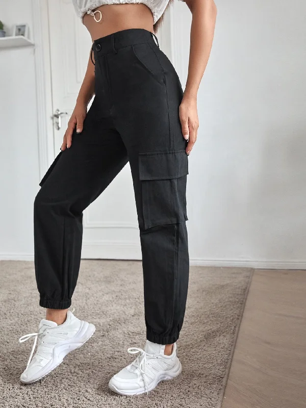 Casual Plain Pocket High Waist Long Women Pants Unique Women's Upcycled