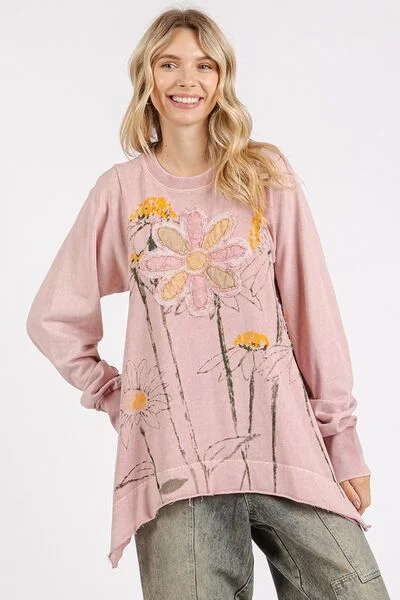 Mittoshop Flower Graphic Print and Patch Oversized Sweatshirt