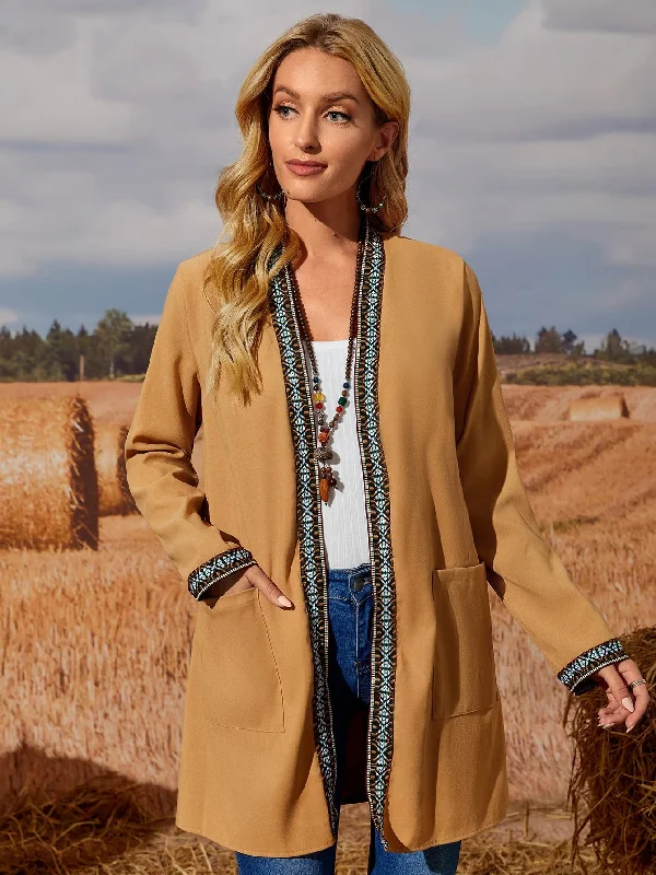 Casual Plain Pocket Long Sleeve Long Women Coat Casual Women's Loose - fitting