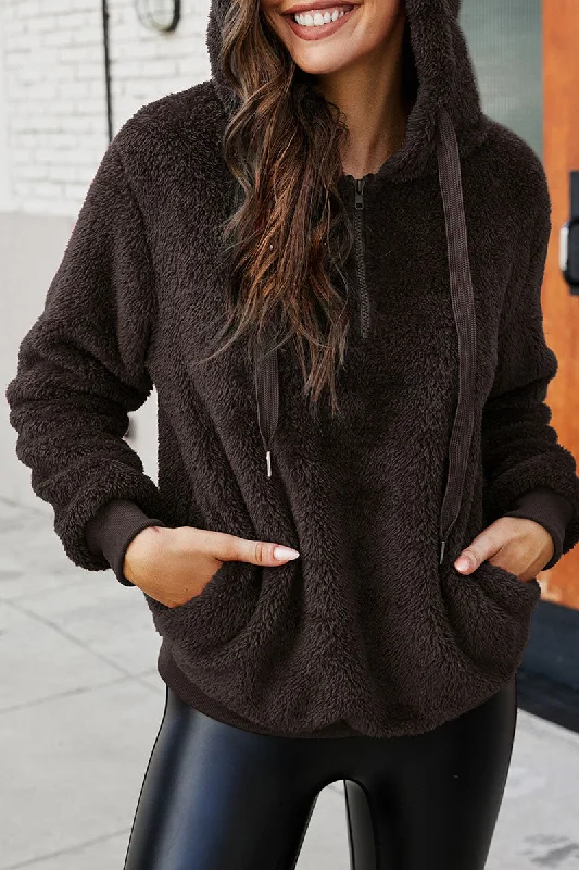 Fashion  Simplicity Solid Split Joint Hooded Collar Tops Disco