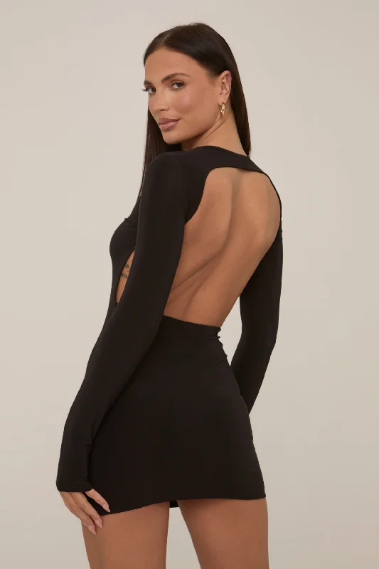 Black Slinky Open Back Mini Dress - Alaina Dapper Women's 1920S