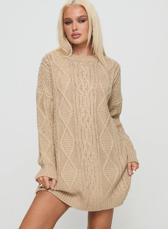 Stellon Knit Sweater Mini Dress Latte French