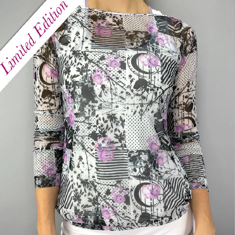 Print Collage LE Symmetrical Pullover Top Refined Women's Classic 
