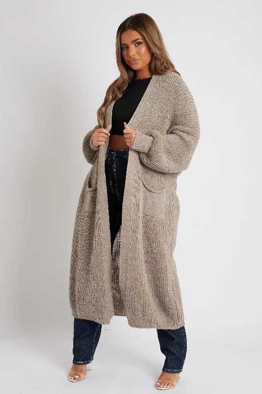 Mocha Balloon Sleeve Maxi Knit Cardigan - Imara Polished Women's Silk